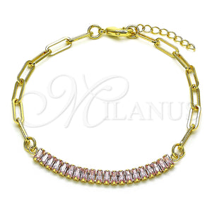 Gold Filled Bracelet — Fancy Bracelet Paperclip and Baguette Design with Pink — main product view — SKU 149232 | Oro Laminado brazalete — elegante Bracelet Paperclip and Baguette diseño with Pink — SKU 149232