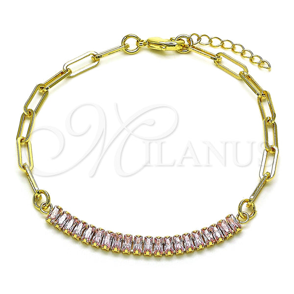 Gold Filled Bracelet — Fancy Bracelet Paperclip and Baguette Design with Pink — main product view — SKU 149232 | Oro Laminado brazalete — elegante Bracelet Paperclip and Baguette diseño with Pink — SKU 149232