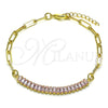 Oro Laminado Fancy Bracelet, Gold Filled Style Paperclip and Baguette Design, with Pink Cubic Zirconia, Polished, Golden Finish, 03.130.0011.3.07 (04 MM Thickness, 7 Inches Length)