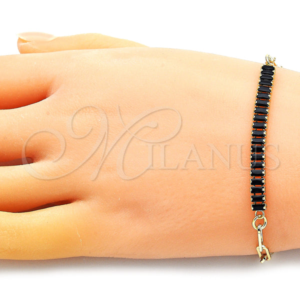 Gold Filled Bracelet — Fancy Bracelet Paperclip and Baguette Design with Black — alternate product view — SKU 149233 | Oro Laminado brazalete — elegante Bracelet Paperclip and Baguette diseño with negro — SKU 149233