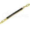 Oro Laminado Fancy Bracelet, Gold Filled Style Paperclip and Baguette Design, with Black Cubic Zirconia, Polished, Golden Finish, 03.130.0011.4.07 (04 MM Thickness, 7 Inches Length)