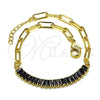 Oro Laminado Fancy Bracelet, Gold Filled Style Paperclip and Baguette Design, with Black Cubic Zirconia, Polished, Golden Finish, 03.130.0011.4.07 (04 MM Thickness, 7 Inches Length)