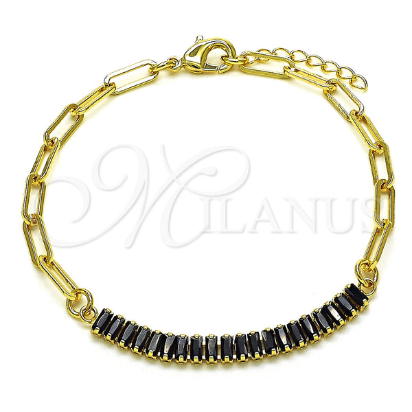Gold Filled Bracelet — Fancy Bracelet Paperclip and Baguette Design with Black — main product view — SKU 149233 | Oro Laminado brazalete — elegante Bracelet Paperclip and Baguette diseño with negro — SKU 149233
