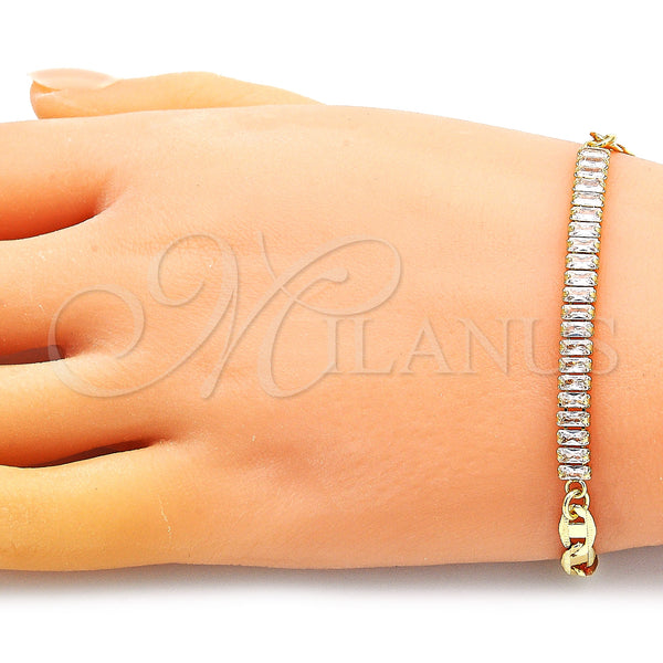 Gold Filled Bracelet — Fancy Bracelet Mariner and Baguette Design with White — alternate product view — SKU 149234 | Oro Laminado brazalete — elegante Bracelet Mariner and Baguette diseño with blanco — SKU 149234