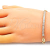 Oro Laminado Fancy Bracelet, Gold Filled Style Mariner and Baguette Design, with White Cubic Zirconia, Polished, Golden Finish, 03.130.0012.08 (05 MM Thickness, 8 Inches Length)