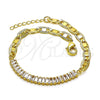 Oro Laminado Fancy Bracelet, Gold Filled Style Mariner and Baguette Design, with White Cubic Zirconia, Polished, Golden Finish, 03.130.0012.08 (05 MM Thickness, 8 Inches Length)