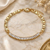 Oro Laminado Fancy Bracelet, Gold Filled Style Mariner and Baguette Design, with White Cubic Zirconia, Polished, Golden Finish, 03.130.0012.08 (05 MM Thickness, 8 Inches Length)