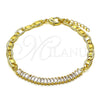 Oro Laminado Fancy Bracelet, Gold Filled Style Mariner and Baguette Design, with White Cubic Zirconia, Polished, Golden Finish, 03.130.0012.08 (05 MM Thickness, 8 Inches Length)