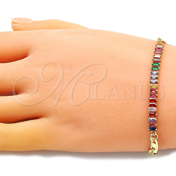 Gold Filled Bracelet — Fancy Bracelet Mariner and Baguette Design with Multicolor — alternate product view — SKU 149235 | Oro Laminado brazalete — elegante Bracelet Mariner and Baguette diseño with Multicolor — SKU 149235