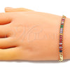 Oro Laminado Fancy Bracelet, Gold Filled Style Mariner and Baguette Design, with Multicolor Cubic Zirconia, Polished, Golden Finish, 03.130.0012.1.08 (05 MM Thickness, 8 Inches Length)