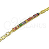 Oro Laminado Fancy Bracelet, Gold Filled Style Mariner and Baguette Design, with Multicolor Cubic Zirconia, Polished, Golden Finish, 03.130.0012.1.08 (05 MM Thickness, 8 Inches Length)