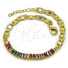Oro Laminado Fancy Bracelet, Gold Filled Style Mariner and Baguette Design, with Multicolor Cubic Zirconia, Polished, Golden Finish, 03.130.0012.1.08 (05 MM Thickness, 8 Inches Length)