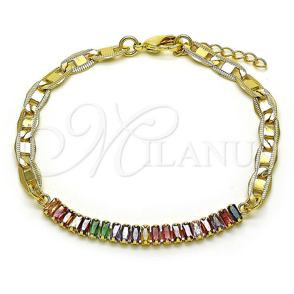 Gold Filled Bracelet — Fancy Bracelet Mariner and Baguette Design with Multicolor — main product view — SKU 149235 | Oro Laminado brazalete — elegante Bracelet Mariner and Baguette diseño with Multicolor — SKU 149235