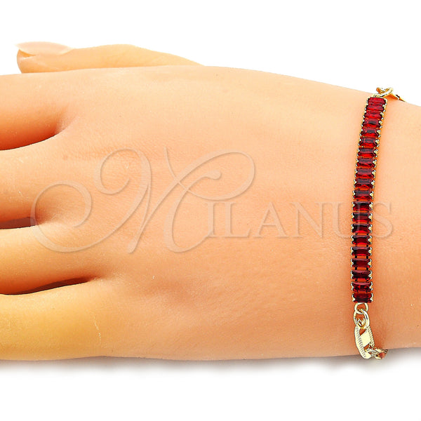 Gold Filled Bracelet — Fancy Bracelet Mariner and Baguette Design with Garnet — alternate product view — SKU 149236 | Oro Laminado brazalete — elegante Bracelet Mariner and Baguette diseño with Garnet — SKU 149236