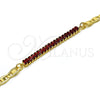 Oro Laminado Fancy Bracelet, Gold Filled Style Mariner and Baguette Design, with Garnet Cubic Zirconia, Polished, Golden Finish, 03.130.0012.2.08 (05 MM Thickness, 8 Inches Length)