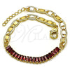 Oro Laminado Fancy Bracelet, Gold Filled Style Mariner and Baguette Design, with Garnet Cubic Zirconia, Polished, Golden Finish, 03.130.0012.2.08 (05 MM Thickness, 8 Inches Length)