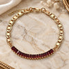 Oro Laminado Fancy Bracelet, Gold Filled Style Mariner and Baguette Design, with Garnet Cubic Zirconia, Polished, Golden Finish, 03.130.0012.2.08 (05 MM Thickness, 8 Inches Length)