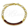 Oro Laminado Fancy Bracelet, Gold Filled Style Mariner and Baguette Design, with Garnet Cubic Zirconia, Polished, Golden Finish, 03.130.0012.2.08 (05 MM Thickness, 8 Inches Length)