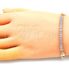 Oro Laminado Fancy Bracelet, Gold Filled Style Mariner and Baguette Design, with Pink Cubic Zirconia, Polished, Golden Finish, 03.130.0012.3.08 (05 MM Thickness, 8 Inches Length)