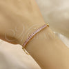 Oro Laminado Fancy Bracelet, Gold Filled Style Mariner and Baguette Design, with Pink Cubic Zirconia, Polished, Golden Finish, 03.130.0012.3.08 (05 MM Thickness, 8 Inches Length)