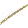 Oro Laminado Fancy Bracelet, Gold Filled Style Mariner and Baguette Design, with Pink Cubic Zirconia, Polished, Golden Finish, 03.130.0012.3.08 (05 MM Thickness, 8 Inches Length)