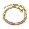 Oro Laminado Fancy Bracelet, Gold Filled Style Mariner and Baguette Design, with Pink Cubic Zirconia, Polished, Golden Finish, 03.130.0012.3.08 (05 MM Thickness, 8 Inches Length)