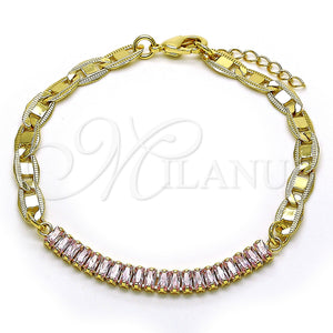 Gold Filled Bracelet — Fancy Bracelet Mariner and Baguette Design with Pink — main product view — SKU 149237 | Oro Laminado brazalete — elegante Bracelet Mariner and Baguette diseño with Pink — SKU 149237