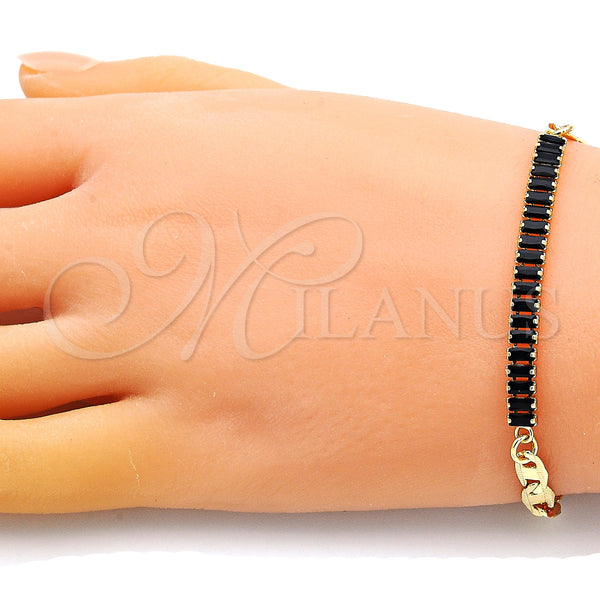 Gold Filled Bracelet — Fancy Bracelet Mariner and Baguette Design with Black — alternate product view — SKU 149238 | Oro Laminado brazalete — elegante Bracelet Mariner and Baguette diseño with negro — SKU 149238