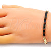 Oro Laminado Fancy Bracelet, Gold Filled Style Mariner and Baguette Design, with Black Cubic Zirconia, Polished, Golden Finish, 03.130.0012.4.08 (05 MM Thickness, 8 Inches Length)