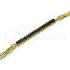 Oro Laminado Fancy Bracelet, Gold Filled Style Mariner and Baguette Design, with Black Cubic Zirconia, Polished, Golden Finish, 03.130.0012.4.08 (05 MM Thickness, 8 Inches Length)