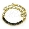 Oro Laminado Fancy Bracelet, Gold Filled Style Mariner and Baguette Design, with Black Cubic Zirconia, Polished, Golden Finish, 03.130.0012.4.08 (05 MM Thickness, 8 Inches Length)