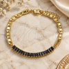 Oro Laminado Fancy Bracelet, Gold Filled Style Mariner and Baguette Design, with Black Cubic Zirconia, Polished, Golden Finish, 03.130.0012.4.08 (05 MM Thickness, 8 Inches Length)