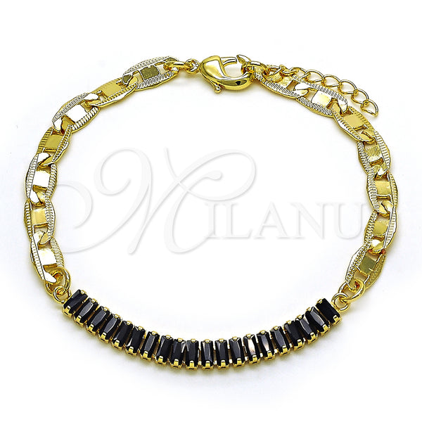 Gold Filled Bracelet — Fancy Bracelet Mariner and Baguette Design with Black — main product view — SKU 149238 | Oro Laminado brazalete — elegante Bracelet Mariner and Baguette diseño with negro — SKU 149238