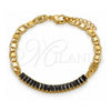 Oro Laminado Fancy Bracelet, Gold Filled Style Mariner and Baguette Design, with Black Cubic Zirconia, Polished, Golden Finish, 03.130.0012.4.08 (05 MM Thickness, 8 Inches Length)