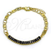 Oro Laminado Fancy Bracelet, Gold Filled Style Mariner and Baguette Design, with Black Cubic Zirconia, Polished, Golden Finish, 03.130.0012.4.08 (05 MM Thickness, 8 Inches Length)