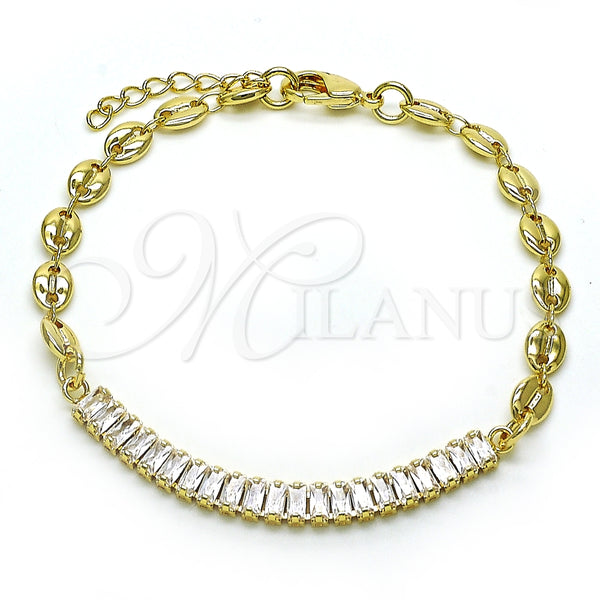 Gold Filled Bracelet — Fancy Bracelet Puff Mariner Design with White Cubic — main product view — SKU 149239 | Oro Laminado brazalete — elegante Bracelet Puff Mariner diseño with blanco Cubic — SKU 149239