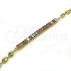 Oro Laminado Fancy Bracelet, Gold Filled Style Puff Mariner and Baguette Design, with Multicolor Cubic Zirconia, Polished, Golden Finish, 03.130.0013.1.08 (05 MM Thickness, 8 Inches Length)