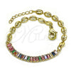 Oro Laminado Fancy Bracelet, Gold Filled Style Puff Mariner and Baguette Design, with Multicolor Cubic for wholesale, additional product view 4