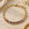 Oro Laminado Fancy Bracelet, Gold Filled Style Puff Mariner and Baguette Design, with Multicolor Cubic Zirconia, Polished, Golden Finish, 03.130.0013.1.08 (05 MM Thickness, 8 Inches Length)