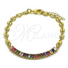 Oro Laminado Fancy Bracelet, Gold Filled Style Puff Mariner and Baguette Design, with Multicolor Cubic Zirconia, Polished, Golden Finish, 03.130.0013.1.08 (05 MM Thickness, 8 Inches Length)