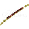 Oro Laminado Fancy Bracelet, Gold Filled Style Puff Mariner and Baguette Design, with Garnet Cubic Zirconia, Polished, Golden Finish, 03.130.0013.2.08 (05 MM Thickness, 8 Inches Length)