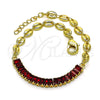 Oro Laminado Fancy Bracelet, Gold Filled Style Puff Mariner and Baguette Design, with Garnet Cubic Zirconia, Polished, Golden Finish, 03.130.0013.2.08 (05 MM Thickness, 8 Inches Length)