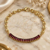 Oro Laminado Fancy Bracelet, Gold Filled Style Puff Mariner and Baguette Design, with Garnet Cubic Zirconia, Polished, Golden Finish, 03.130.0013.2.08 (05 MM Thickness, 8 Inches Length)