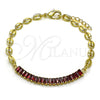 Oro Laminado Fancy Bracelet, Gold Filled Style Puff Mariner and Baguette Design, with Garnet Cubic Zirconia, Polished, Golden Finish, 03.130.0013.2.08 (05 MM Thickness, 8 Inches Length)