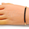 Oro Laminado Fancy Bracelet, Gold Filled Style Puff Mariner and Baguette Design, with Black Cubic Zirconia, Polished, Golden Finish, 03.130.0013.4.08 (05 MM Thickness, 8 Inches Length)