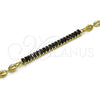 Oro Laminado Fancy Bracelet, Gold Filled Style Puff Mariner and Baguette Design, with Black Cubic Zirconia, Polished, Golden Finish, 03.130.0013.4.08 (05 MM Thickness, 8 Inches Length)