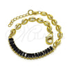 Oro Laminado Fancy Bracelet, Gold Filled Style Puff Mariner and Baguette Design, with Black Cubic Zirconia, Polished, Golden Finish, 03.130.0013.4.08 (05 MM Thickness, 8 Inches Length)