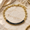Oro Laminado Fancy Bracelet, Gold Filled Style Puff Mariner and Baguette Design, with Black Cubic Zirconia, Polished, Golden Finish, 03.130.0013.4.08 (05 MM Thickness, 8 Inches Length)