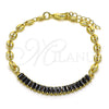 Oro Laminado Fancy Bracelet, Gold Filled Style Puff Mariner and Baguette Design, with Black Cubic Zirconia, Polished, Golden Finish, 03.130.0013.4.08 (05 MM Thickness, 8 Inches Length)