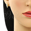 Oro Laminado Stud Earring, Gold Filled Style Ice Cream Design, with White Micro Pave, Polished, Golden Finish, 02.344.0133